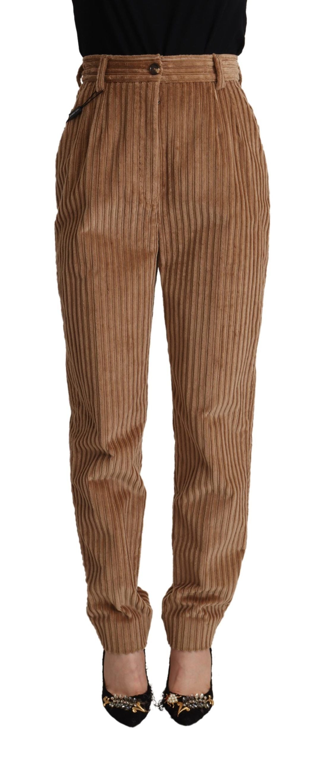 New Dolce & Gabbana Brown Corduroy Cotton Trouser Tapered Pants