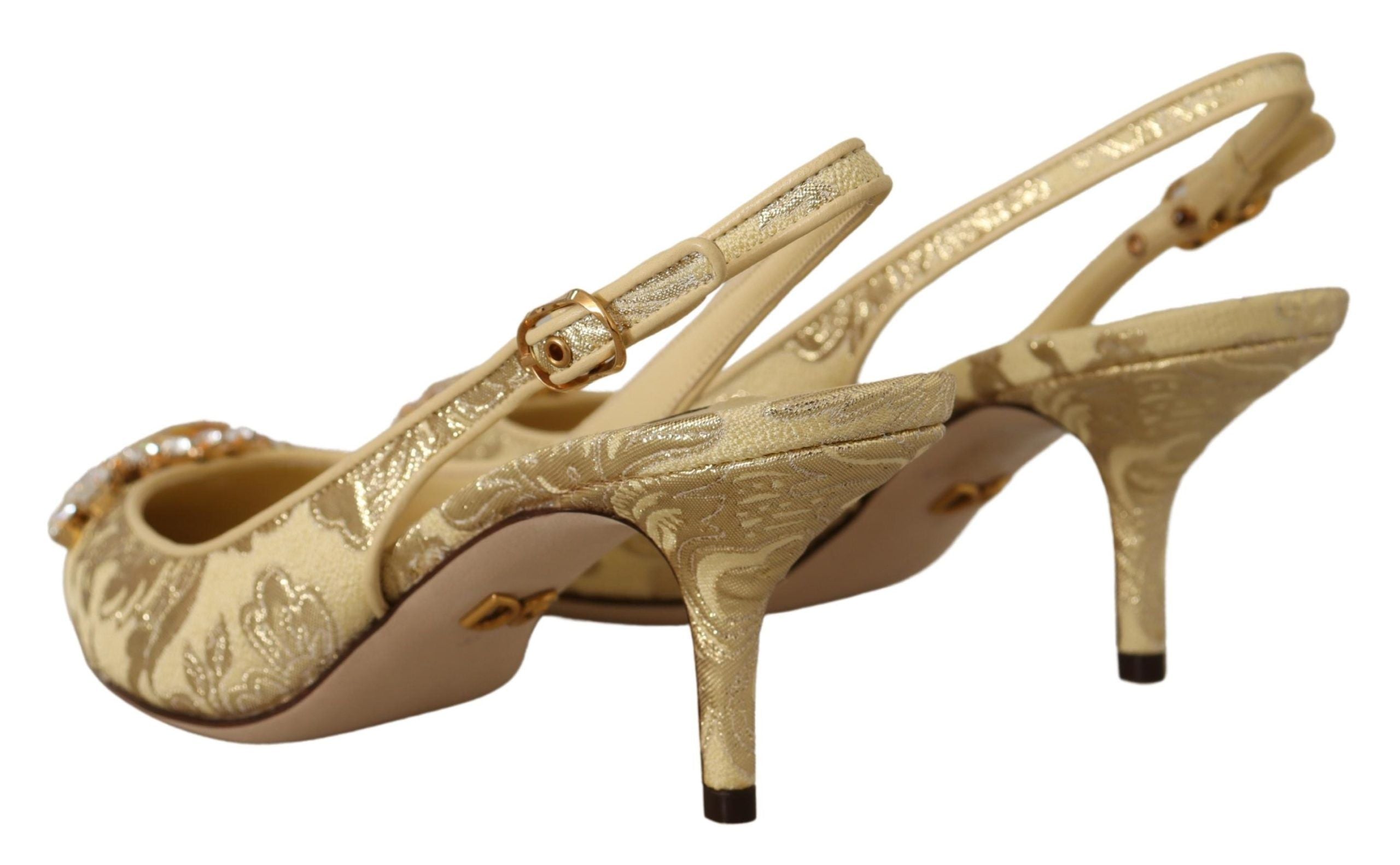 New Dolce & Gabbana Gold Crystal Slingbacks Pumps Heels Shoes
