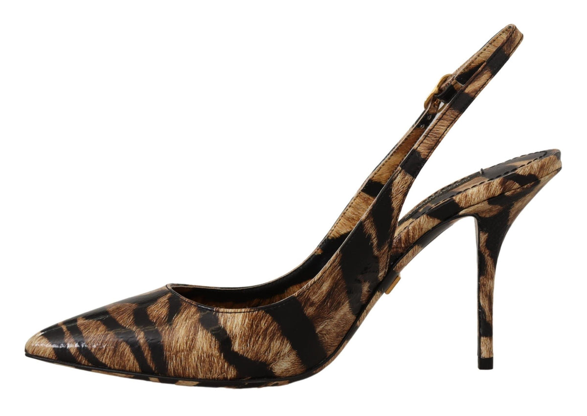 New Dolce & Gabbana Brown Slingbacks Leather Tiger Shoes