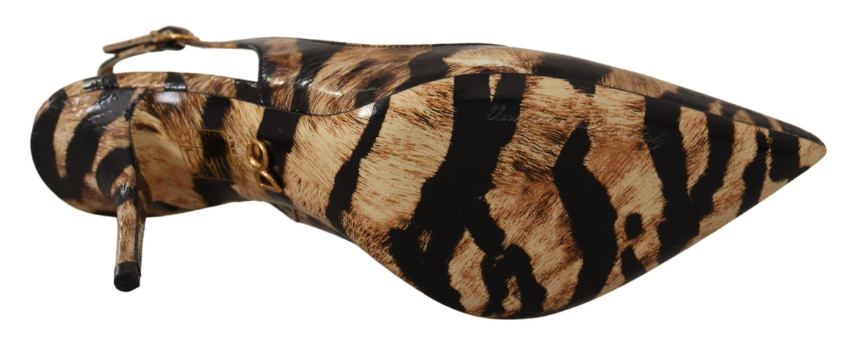 New Dolce & Gabbana Brown Slingbacks Leather Tiger Shoes