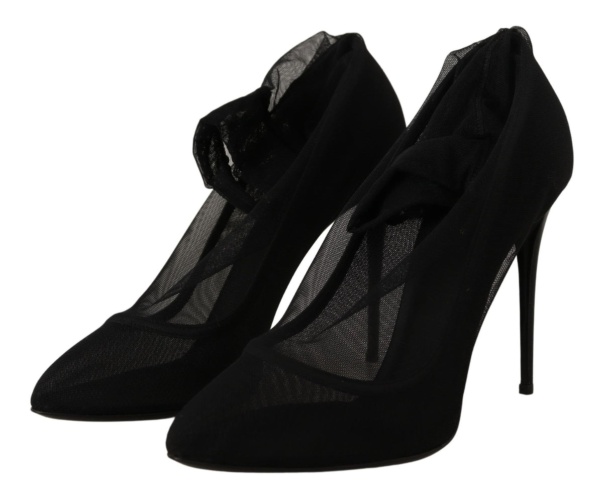 New Dolce & Gabbana Black Tulle Stretch Boots Pumps Shoes
