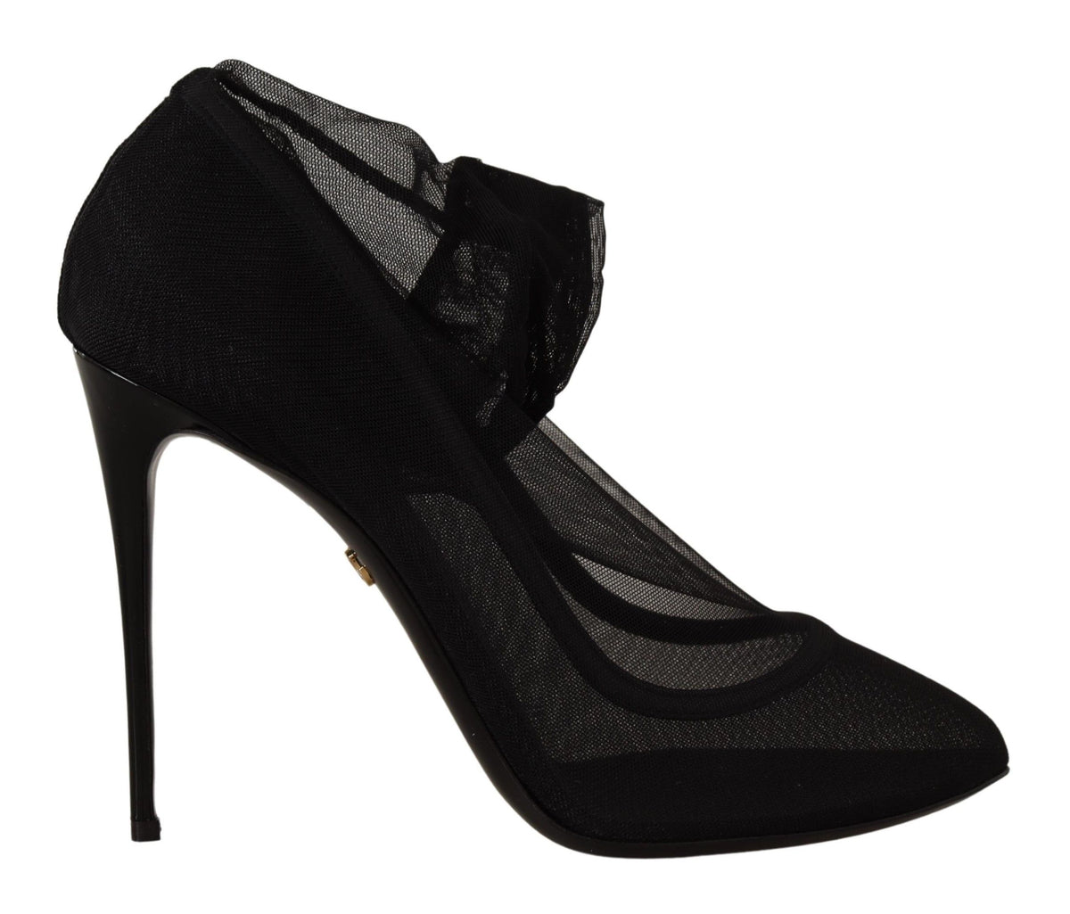 New Dolce & Gabbana Black Tulle Stretch Boots Pumps Shoes