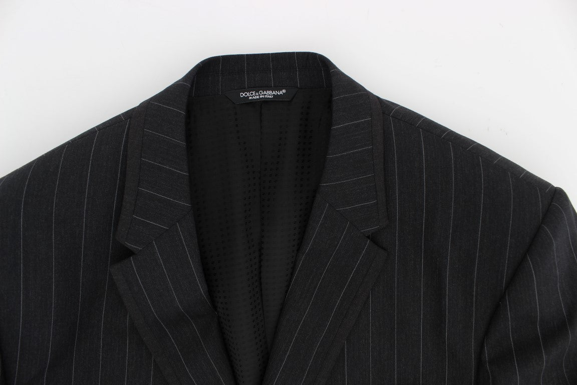Dolce & Gabbana Gray Striped Slim Fit Wool Blazer - PreLoved & Luxe