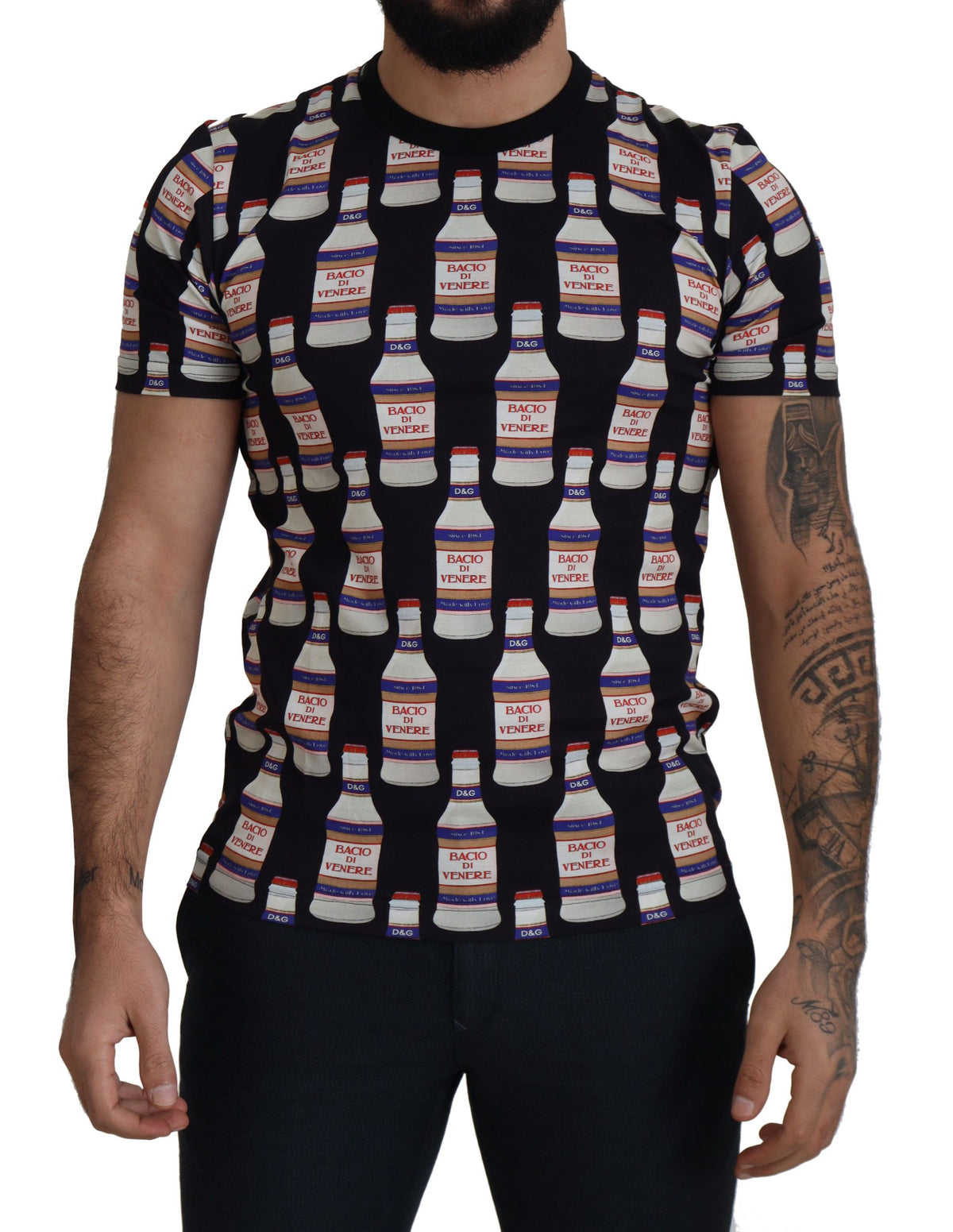 New Dolce & Gabbana Black Bacio Di Venere Cotton Crew T-shirt