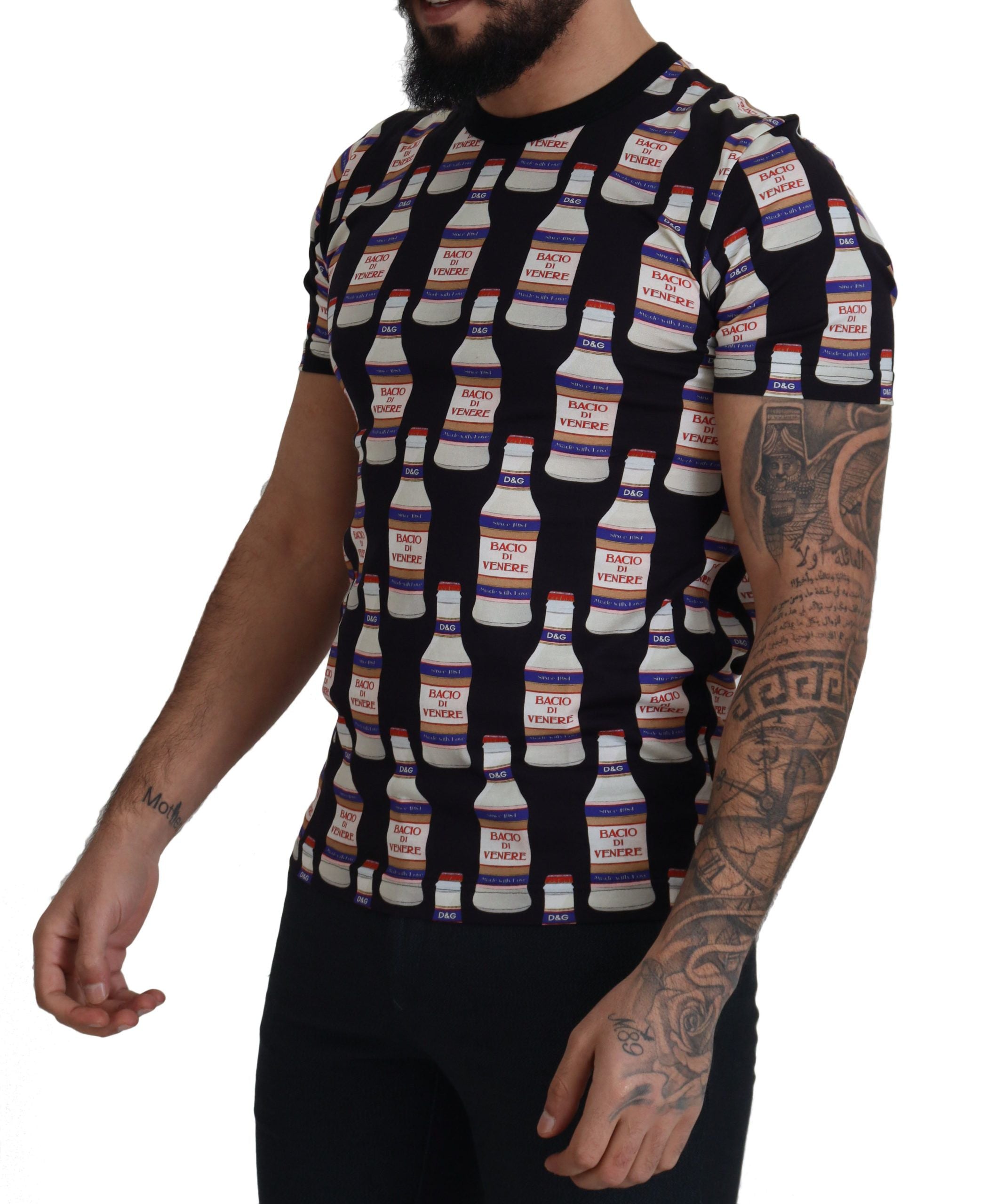 New Dolce & Gabbana Black Bacio Di Venere Cotton Crew T-shirt