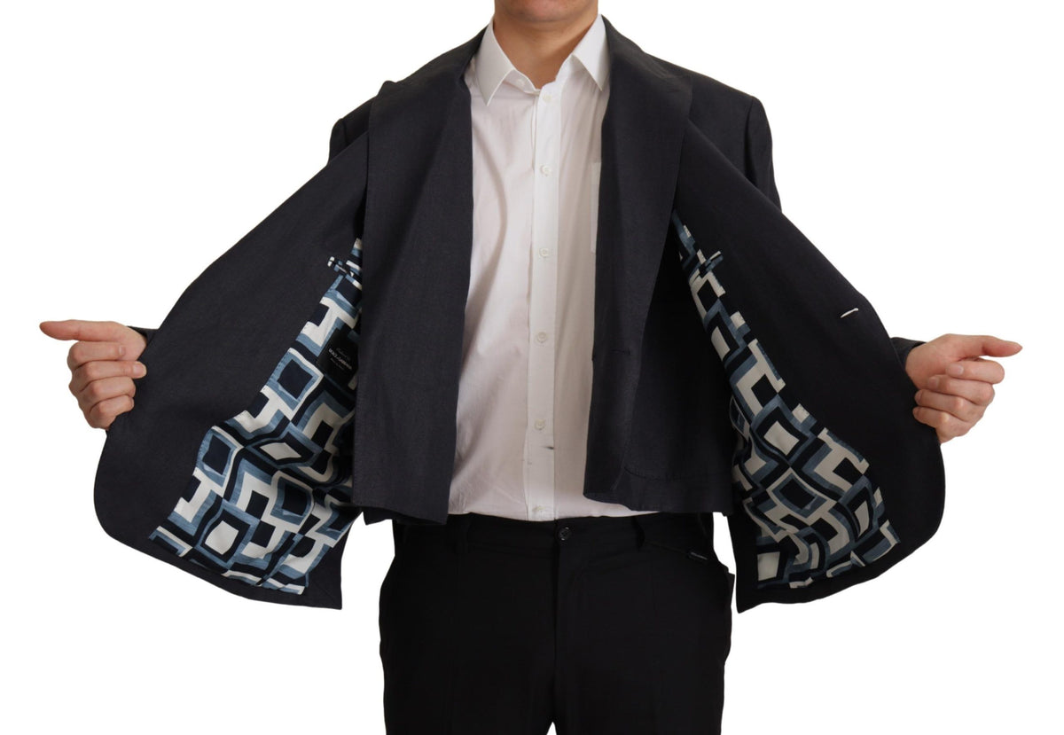 New Dolce & Gabbana Blue Linen Formal Mens Blazer Jacket