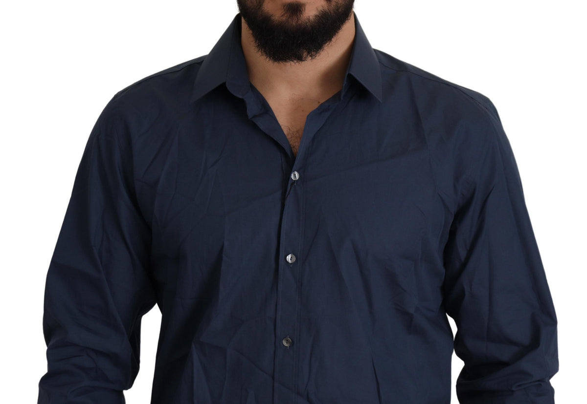 New Dolce & Gabbana Blue Cotton MARTINI Slim Fit Dress Shirt