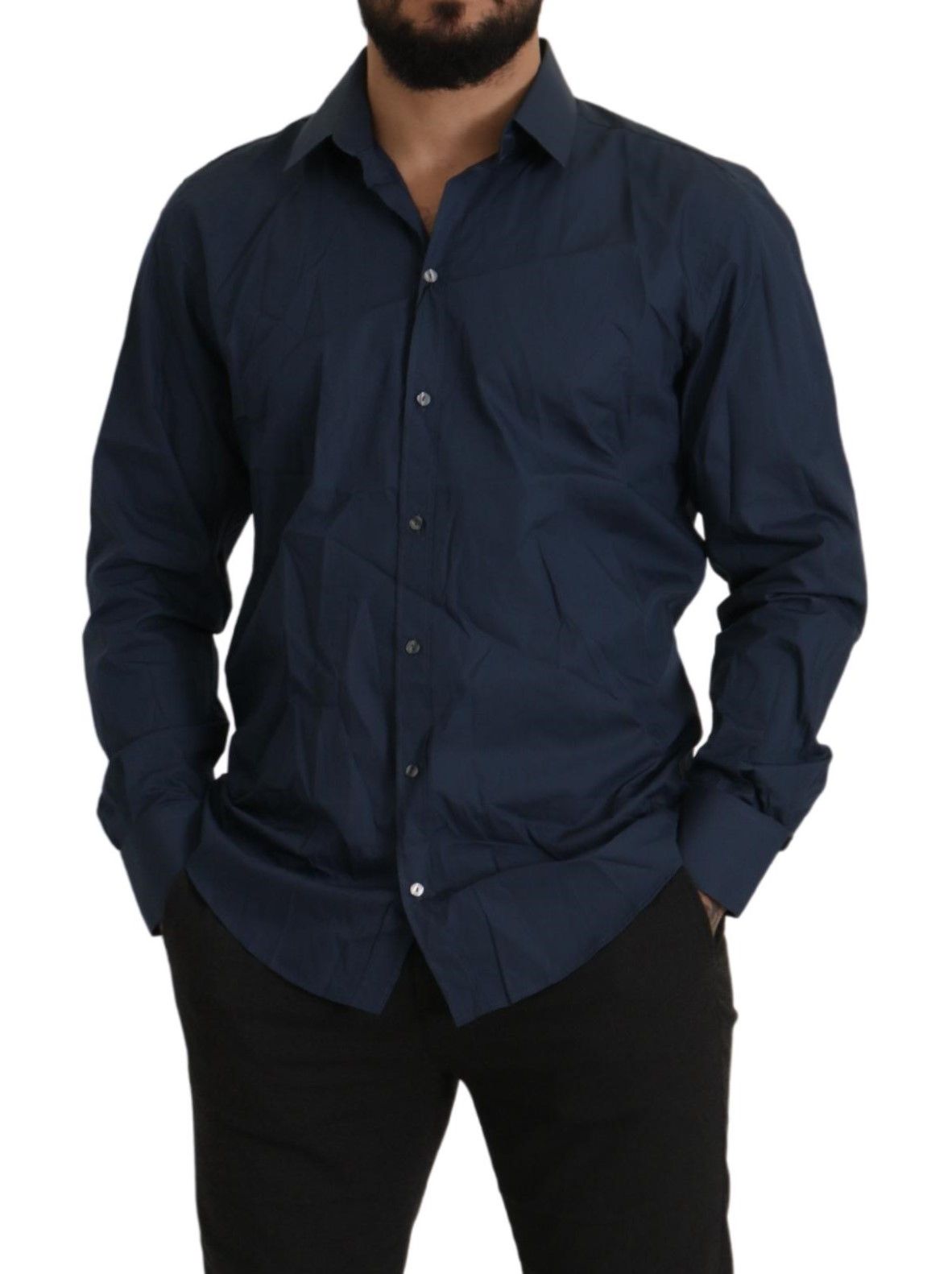 New Dolce & Gabbana Blue Cotton MARTINI Slim Fit Dress Shirt