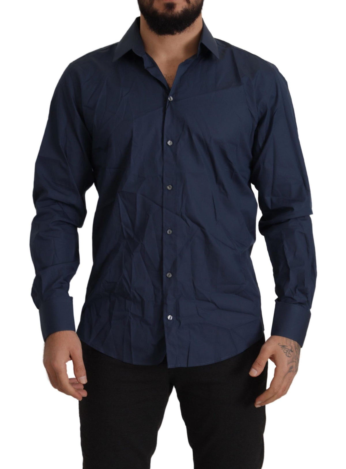 New Dolce & Gabbana Blue Cotton MARTINI Slim Fit Dress Shirt