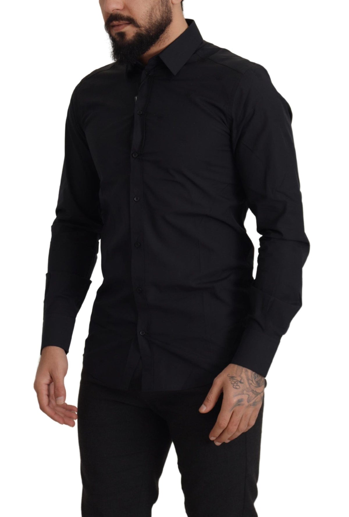 New Dolce & Gabbana Black Cotton GOLD Slim Fit Dress Shirt