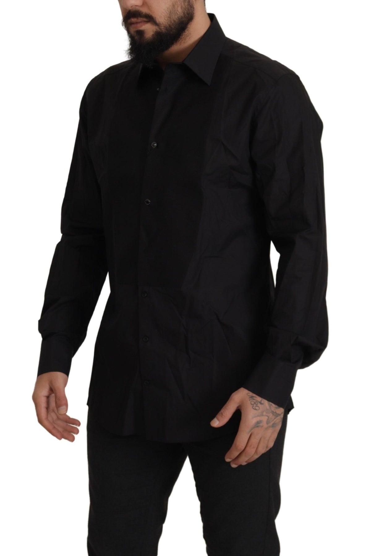 New Dolce & Gabbana Black GOLD Slim Fit Tuxedo Dress Shirt