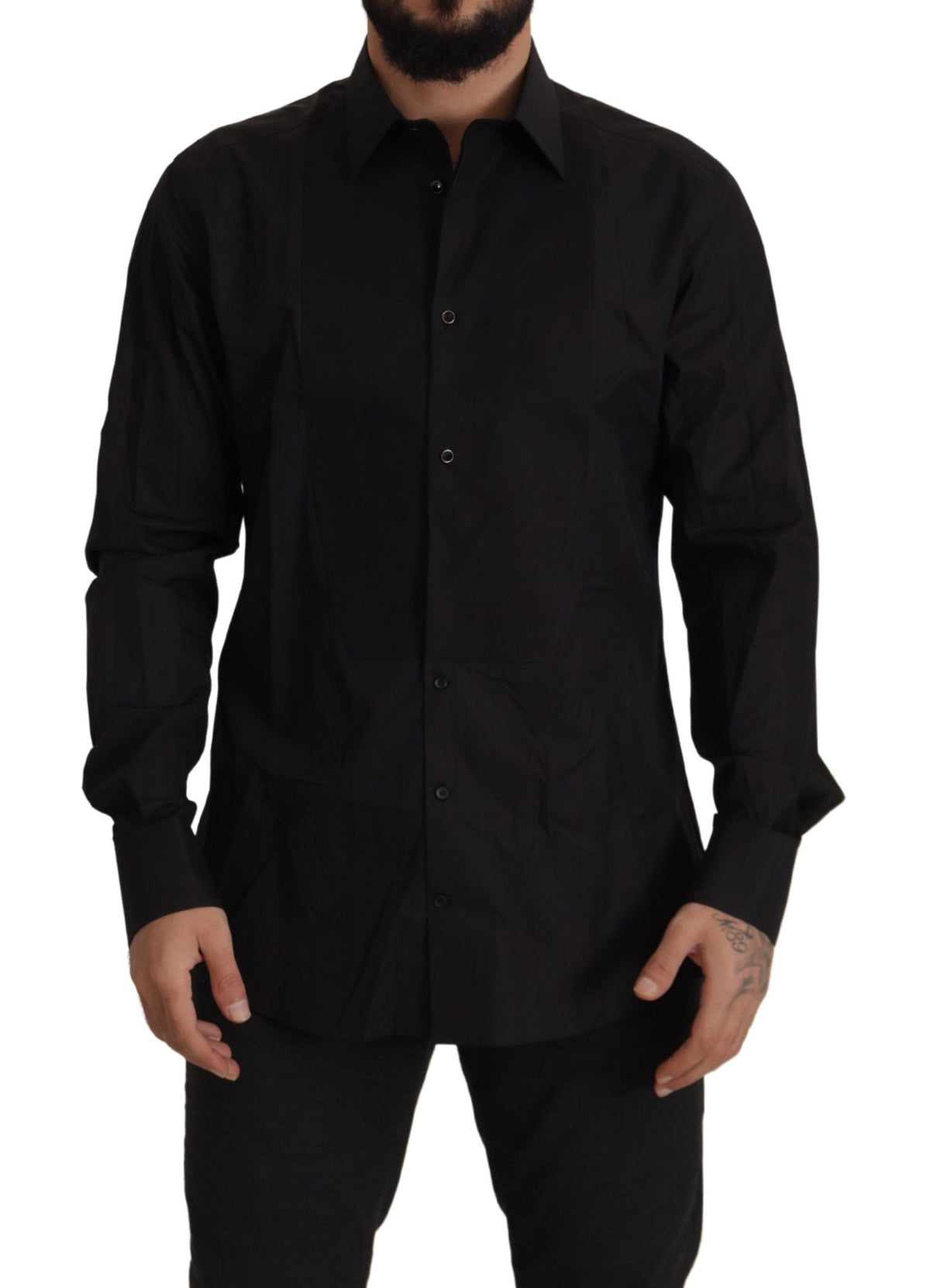 New Dolce & Gabbana Black GOLD Slim Fit Tuxedo Dress Shirt
