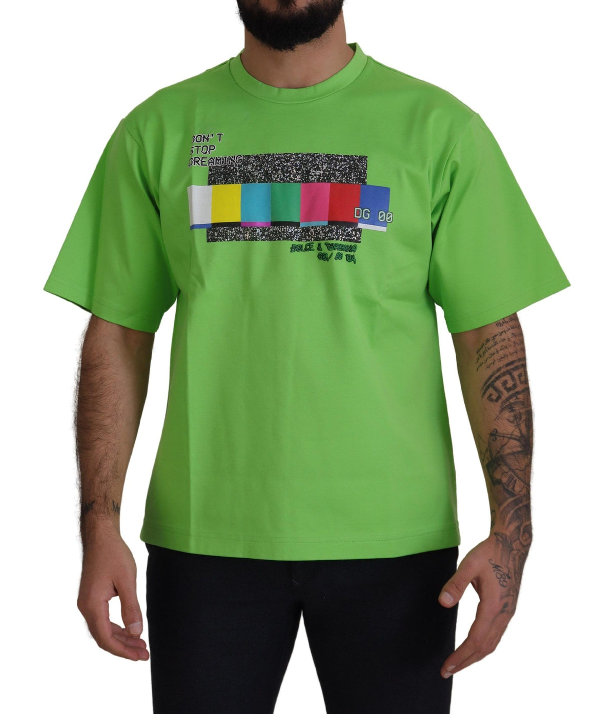 New Dolce & Gabbana Green Cotton DG CHANNEL Top T-shirt