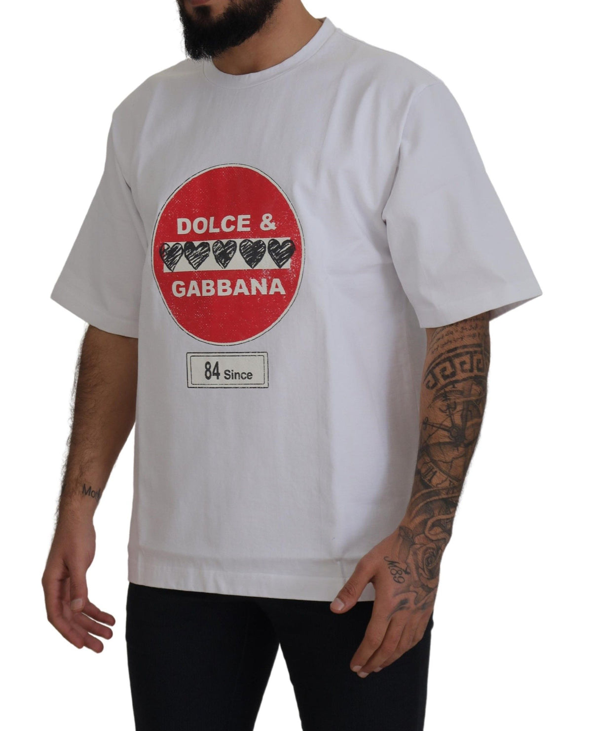 New Dolce & Gabbana White Amor Heart Cotton Crewneck T-shirt
