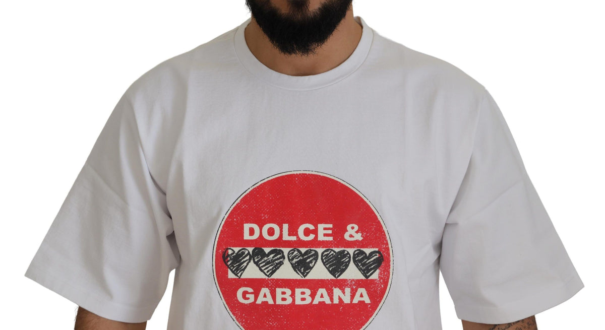 New Dolce & Gabbana White Amor Heart Cotton Crewneck T-shirt