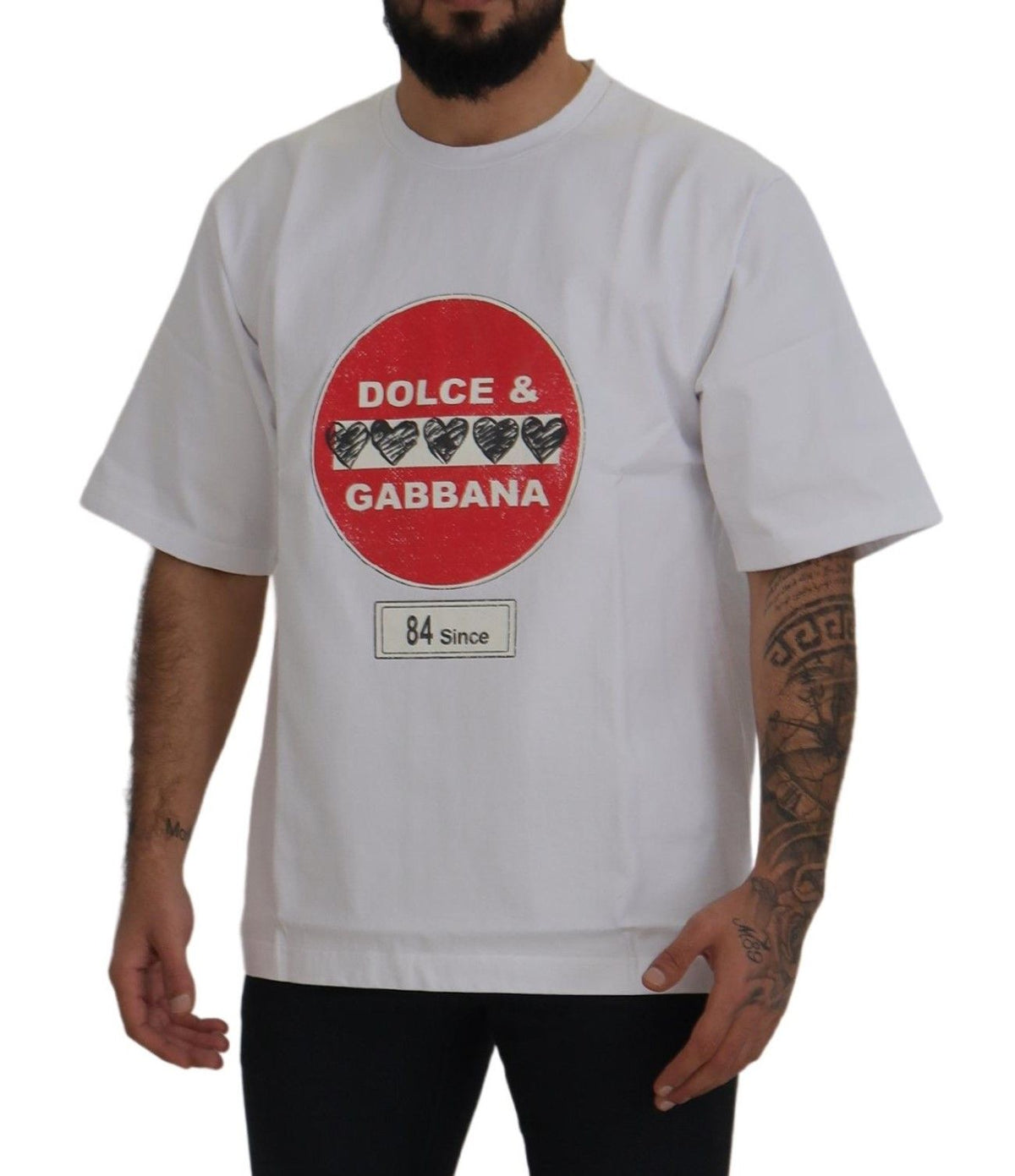 New Dolce & Gabbana White Amor Heart Cotton Crewneck T-shirt