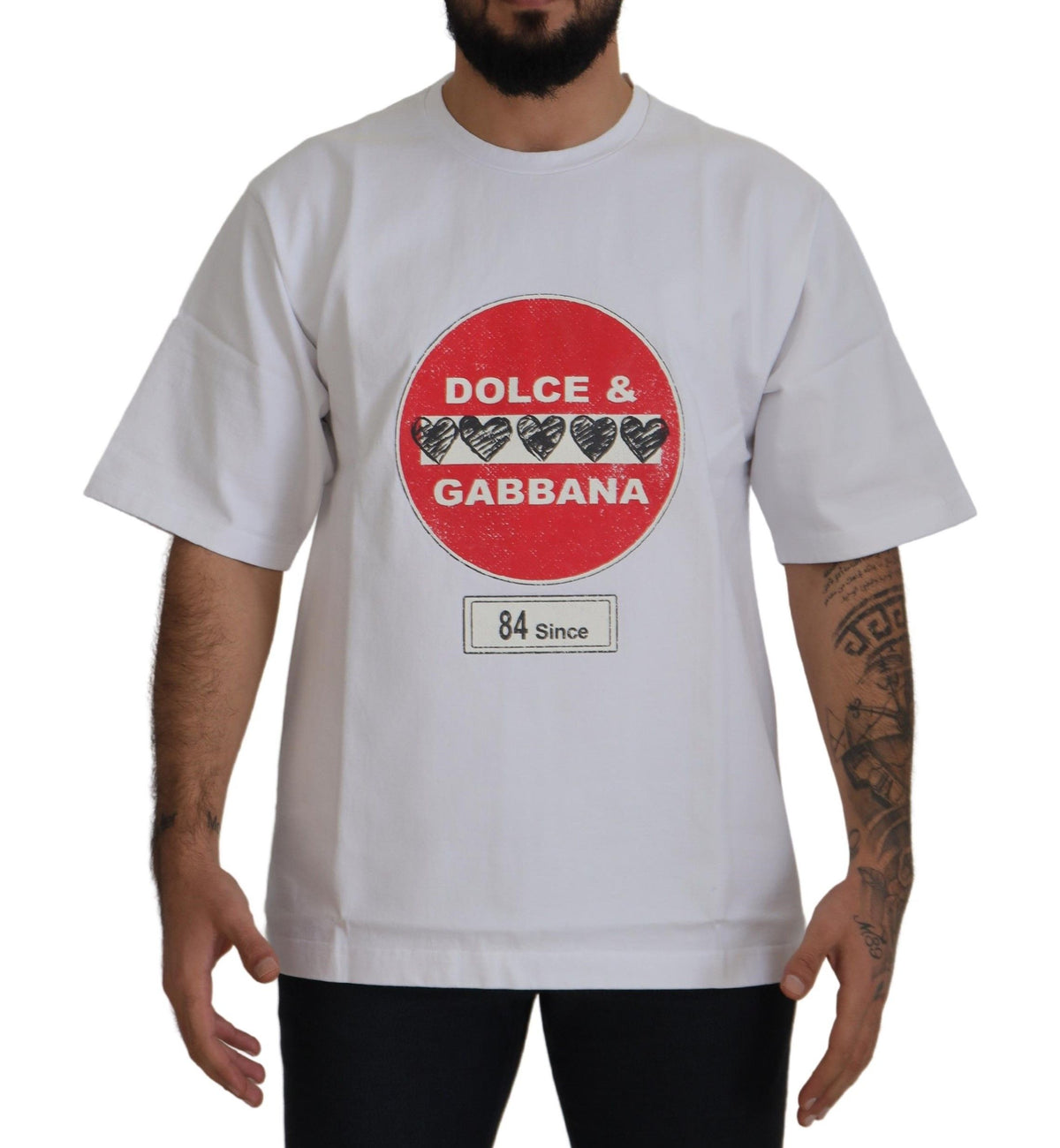 New Dolce & Gabbana White Amor Heart Cotton Crewneck T-shirt