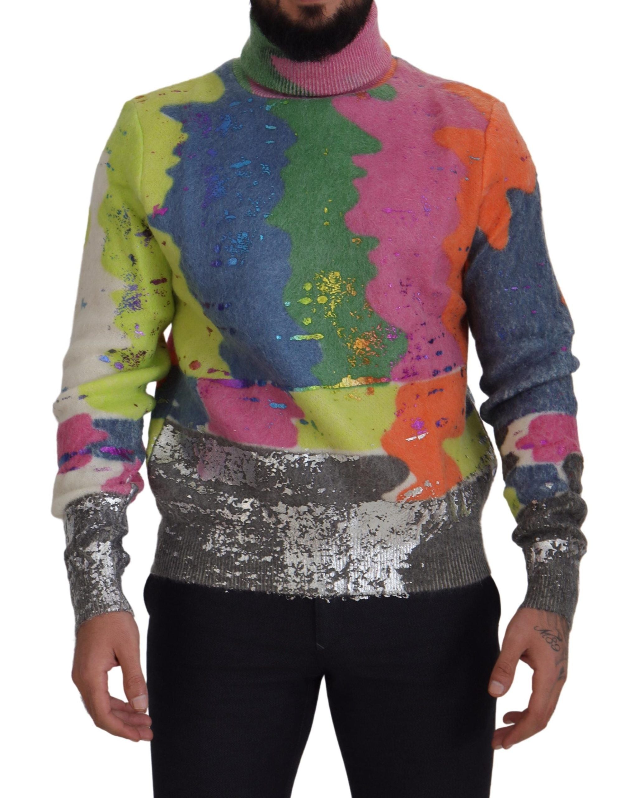 New Dolce & Gabbana Multicolor Turtleneck Pullover Mohair Sweater