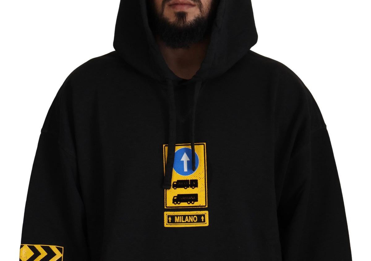 New Dolce & Gabbana Black Cotton Hooded DG Shield Pullover Sweater