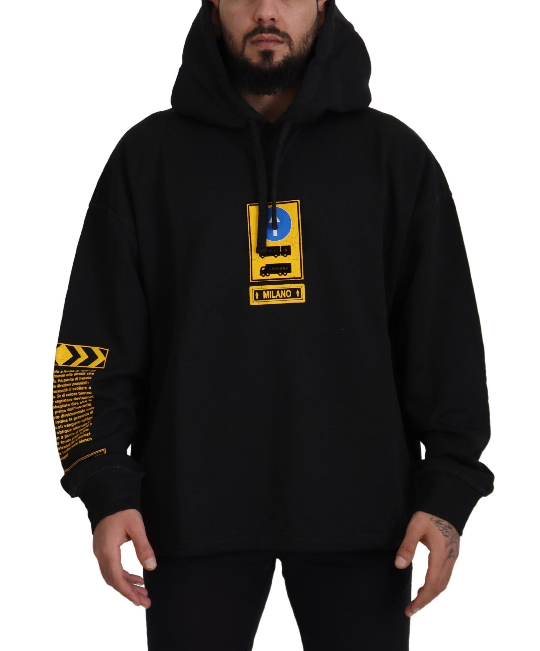 New Dolce & Gabbana Black Cotton Hooded DG Shield Pullover Sweater
