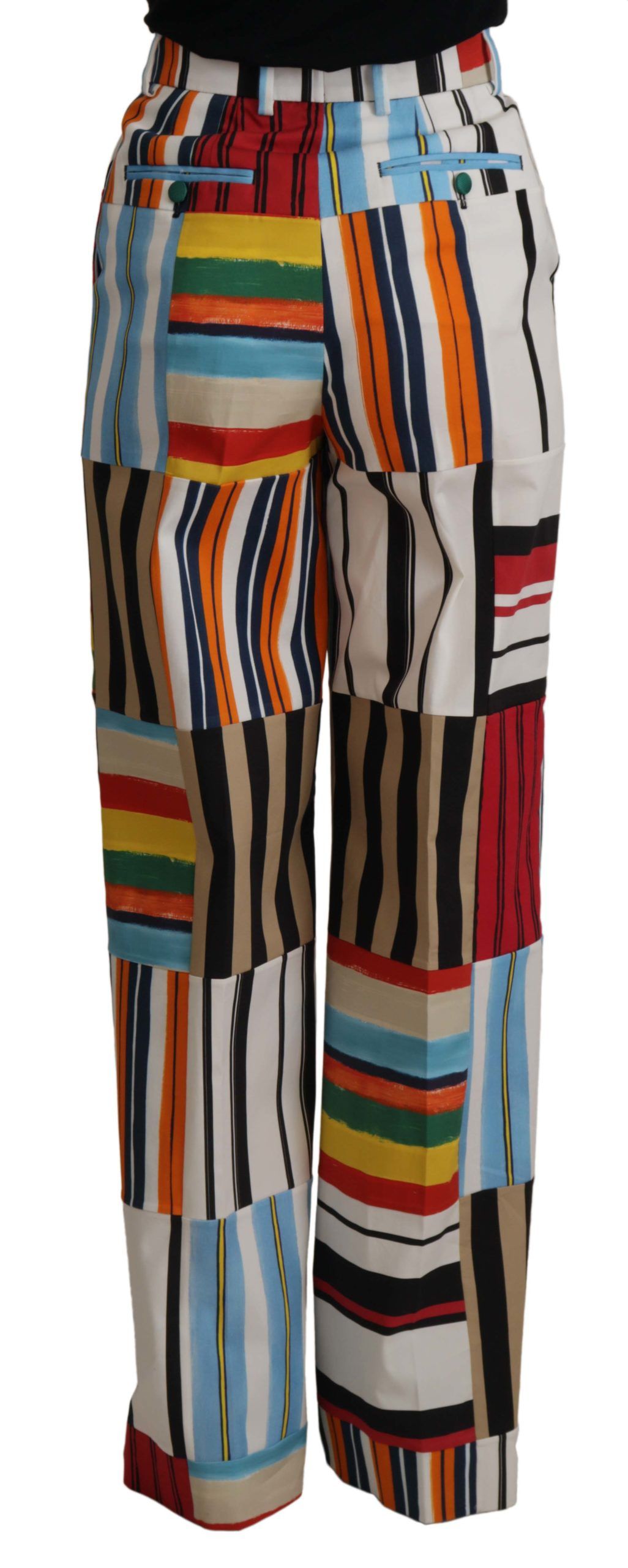 New Dolce & Gabbana Multicolor Striped High Waist Cotton Pants