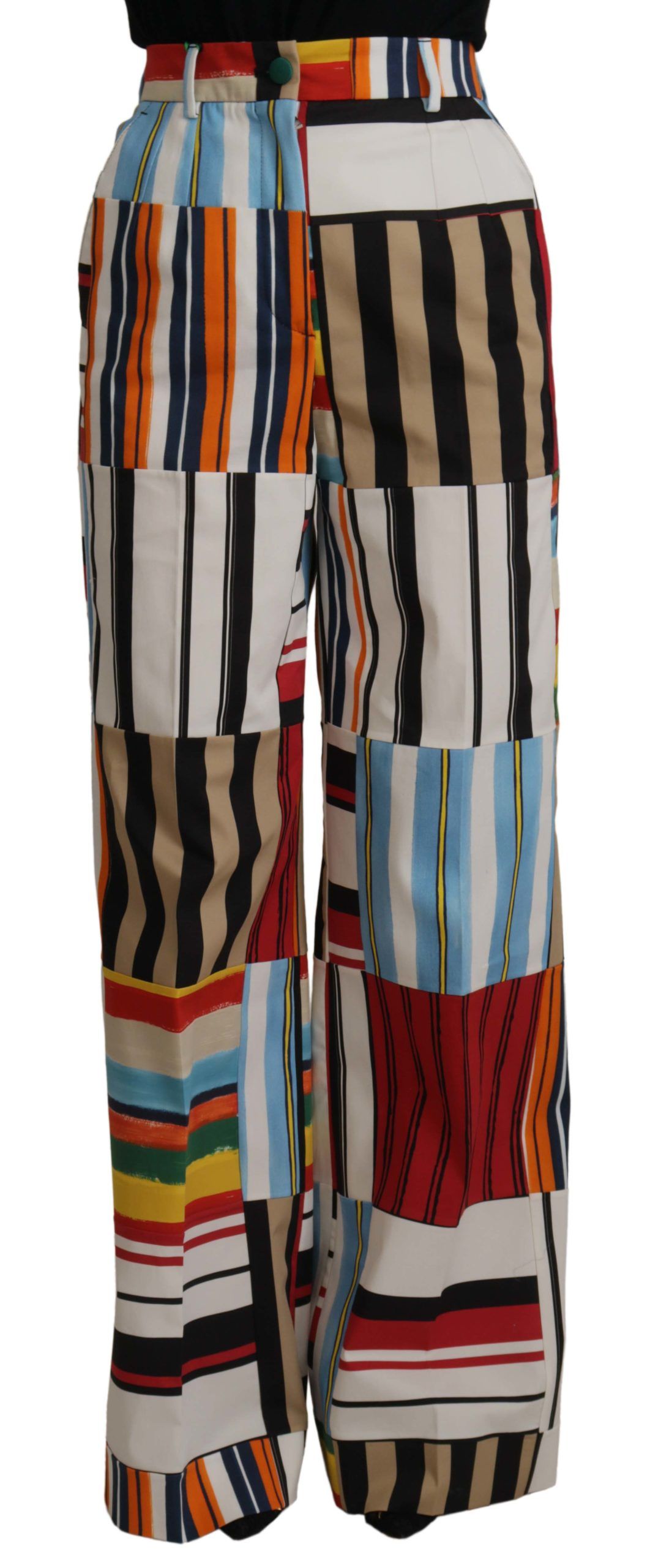 New Dolce & Gabbana Multicolor Striped High Waist Cotton Pants