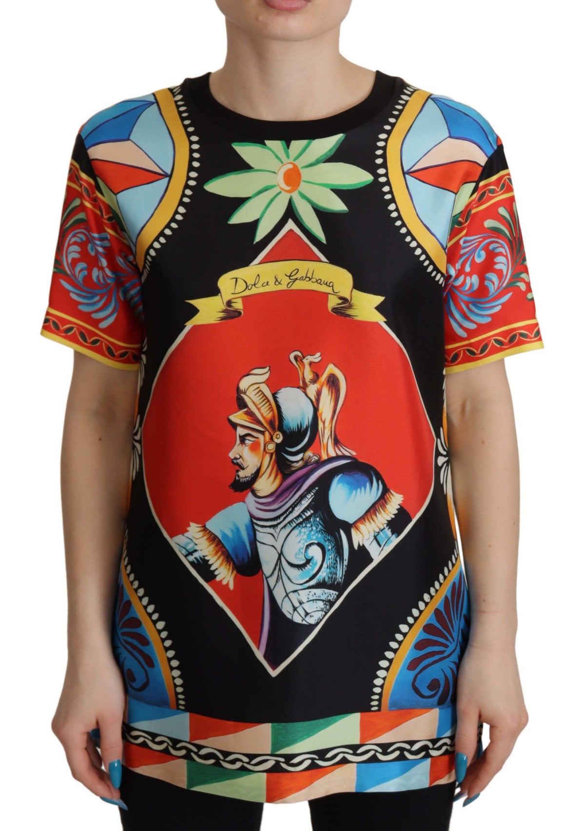 New Dolce & Gabbana Multicolor Soldier Carretto Silk Top T-shirt