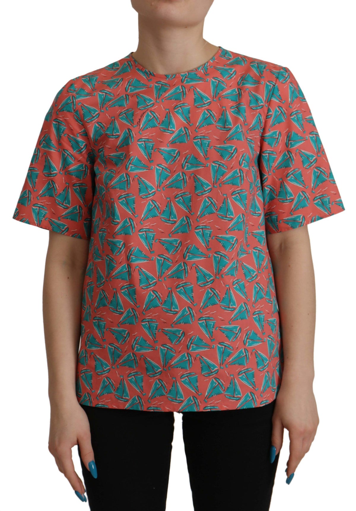 New Dolce & Gabbana Pink Sail Boat Print Cotton T-shirt