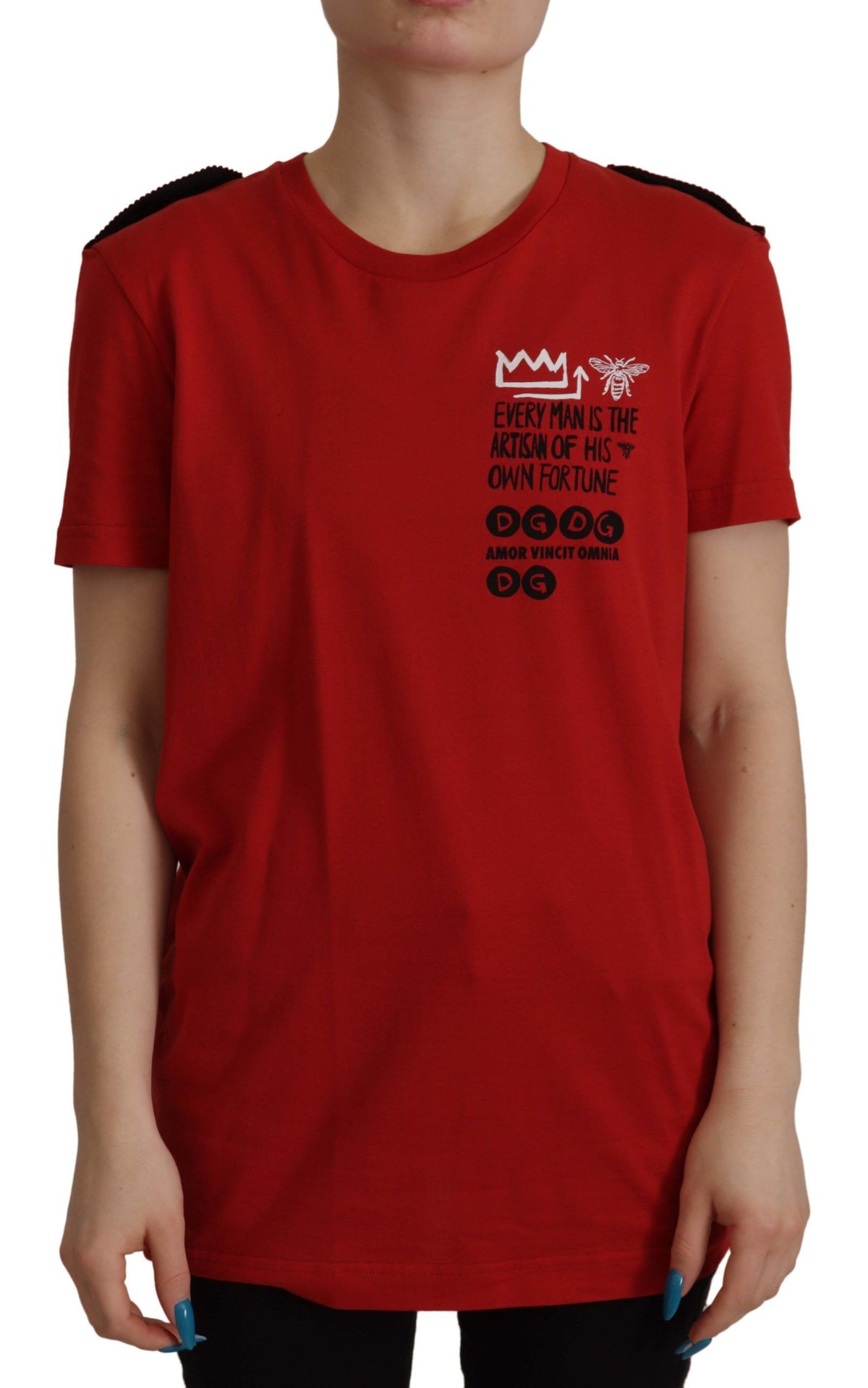 New Dolce & Gabbana Red Amor Vincit Omnia Crewneck T-shirt