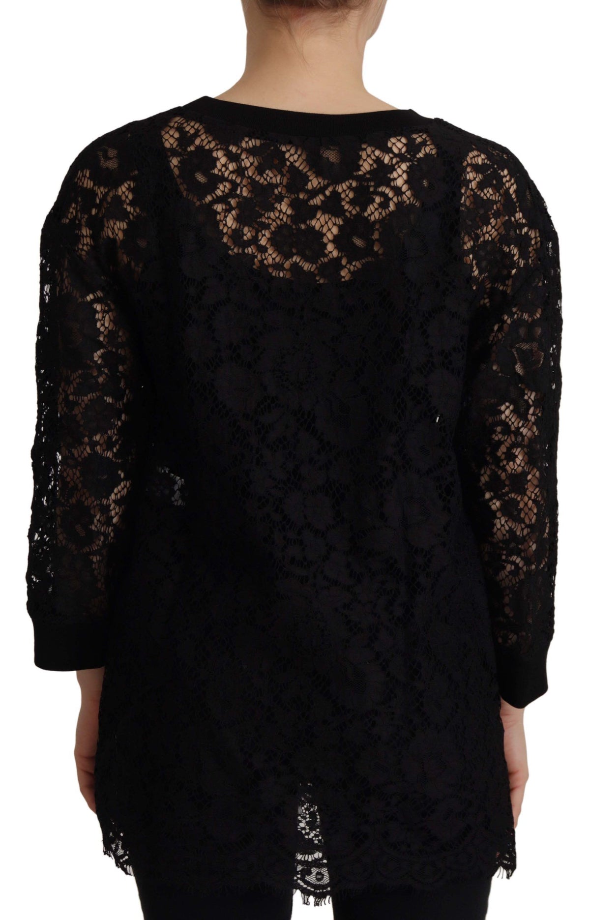 New Dolce & Gabbana Black Floral Lace Pullover Sicily Blouse
