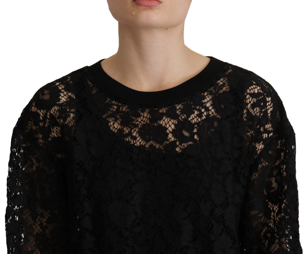 New Dolce & Gabbana Black Floral Lace Pullover Sicily Blouse