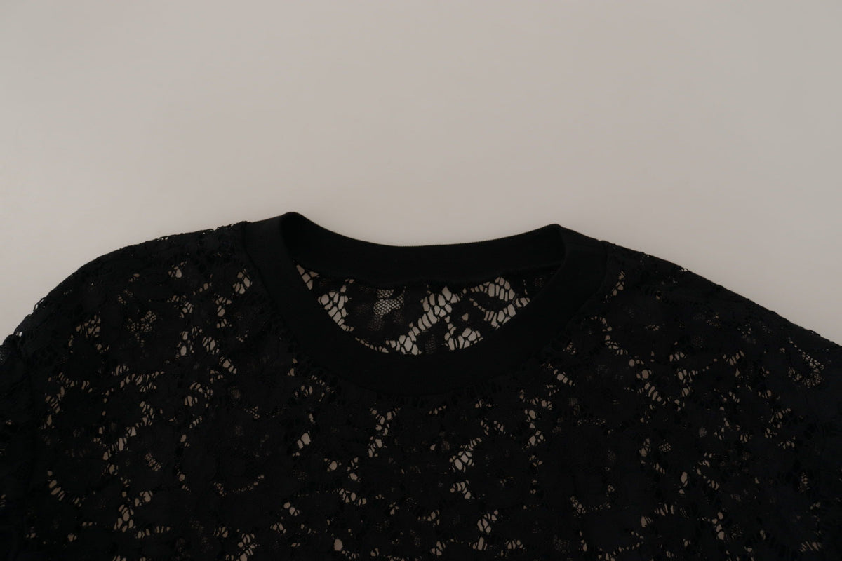 New Dolce & Gabbana Black Floral Lace Pullover Sicily Blouse