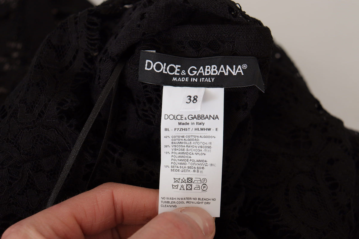 New Dolce & Gabbana Black Floral Lace Pullover Sicily Blouse