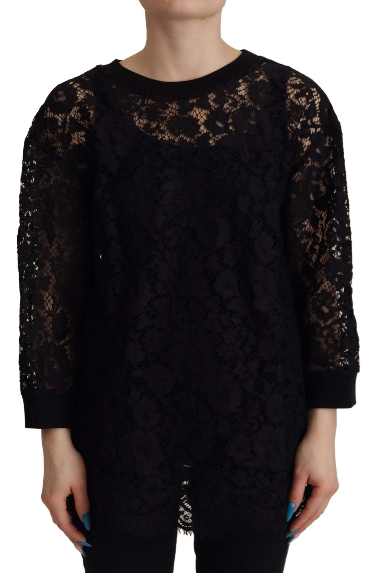 New Dolce & Gabbana Black Floral Lace Pullover Sicily Blouse