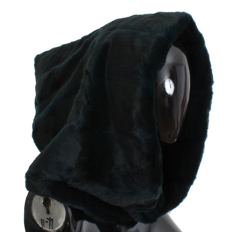 New Dolce & Gabbana Green Weasel Fur Crochet Hood Scarf Hat