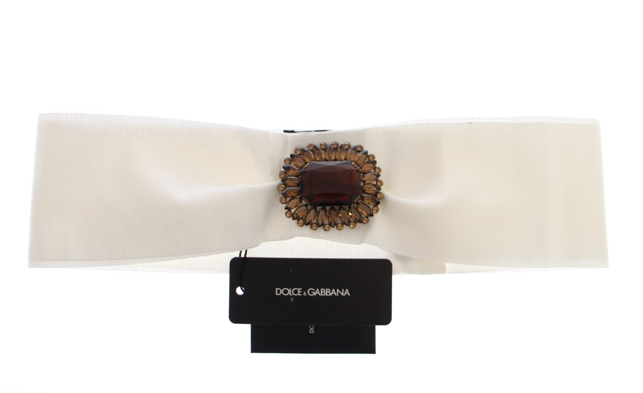 Dolce & Gabbana White Crystal Brass Wide Waist Runway Belt - PreLoved & Luxe