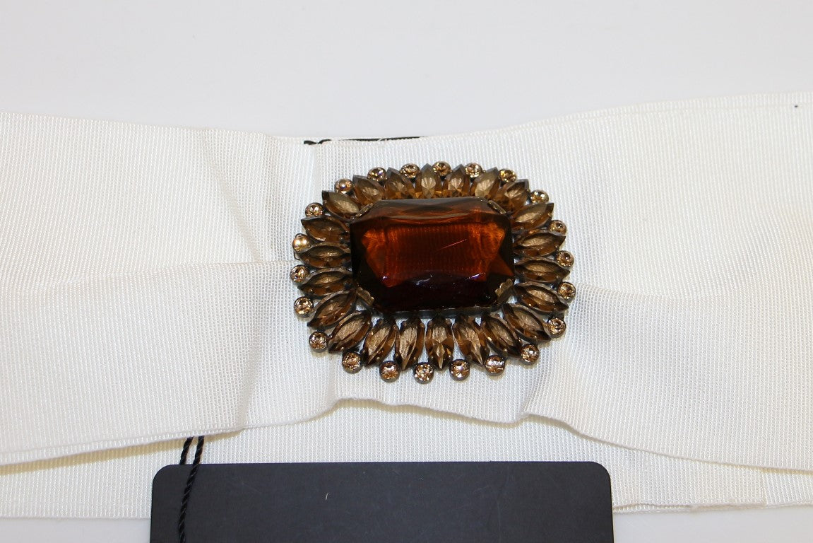 Dolce & Gabbana White Crystal Brass Wide Waist Runway Belt - PreLoved & Luxe