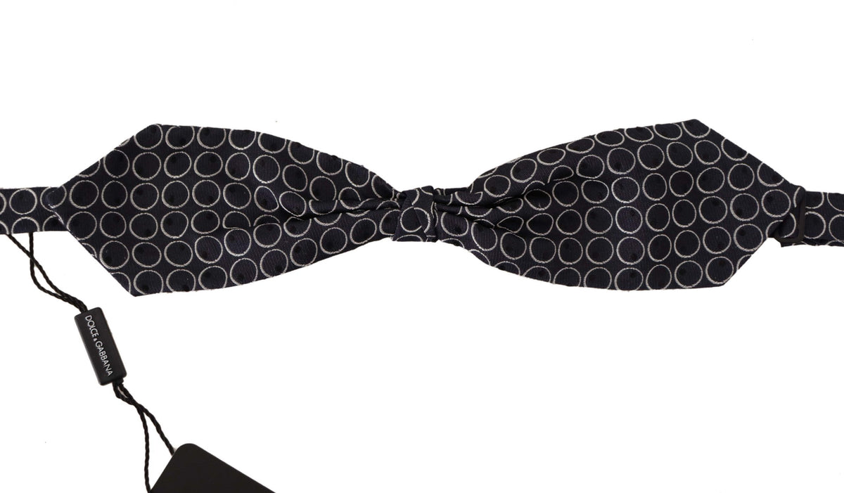 Dolce & Gabbana Dark Gray White Round 100% Silk Neck Papillon Tie