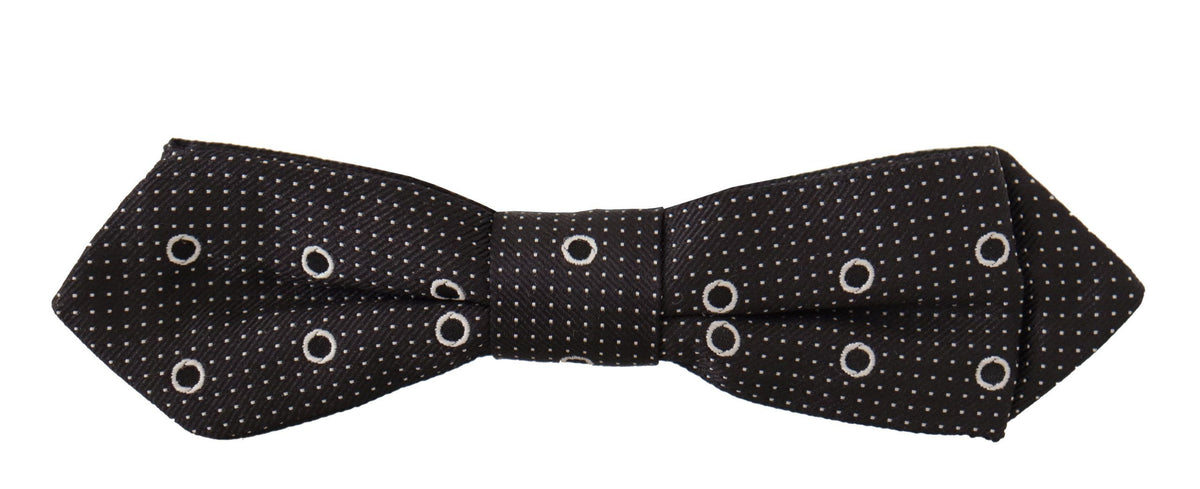 Dolce & Gabbana Dark Gray White Polka Dot 100% Silk Neck Papillon Tie