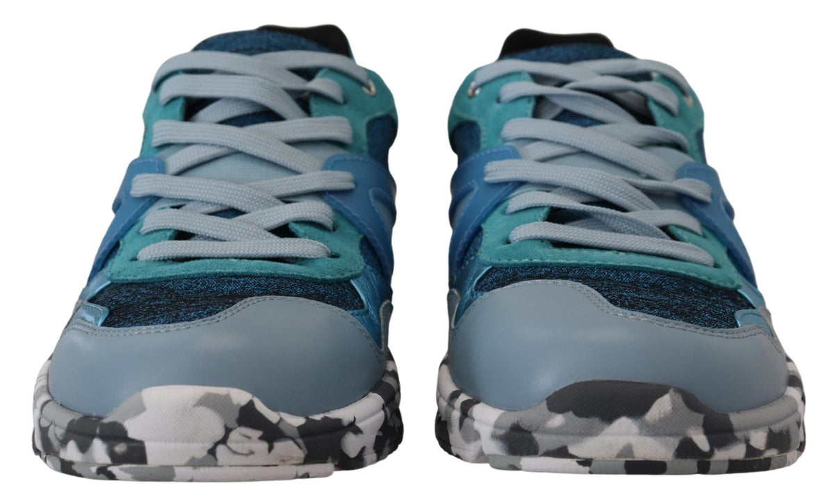 New Dolce & Gabbana Blue Gray Leather Sport Low Top Sneakers