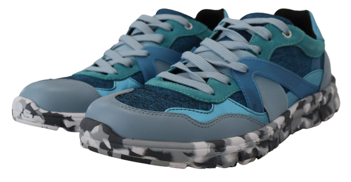 New Dolce & Gabbana Blue Gray Leather Sport Low Top Sneakers