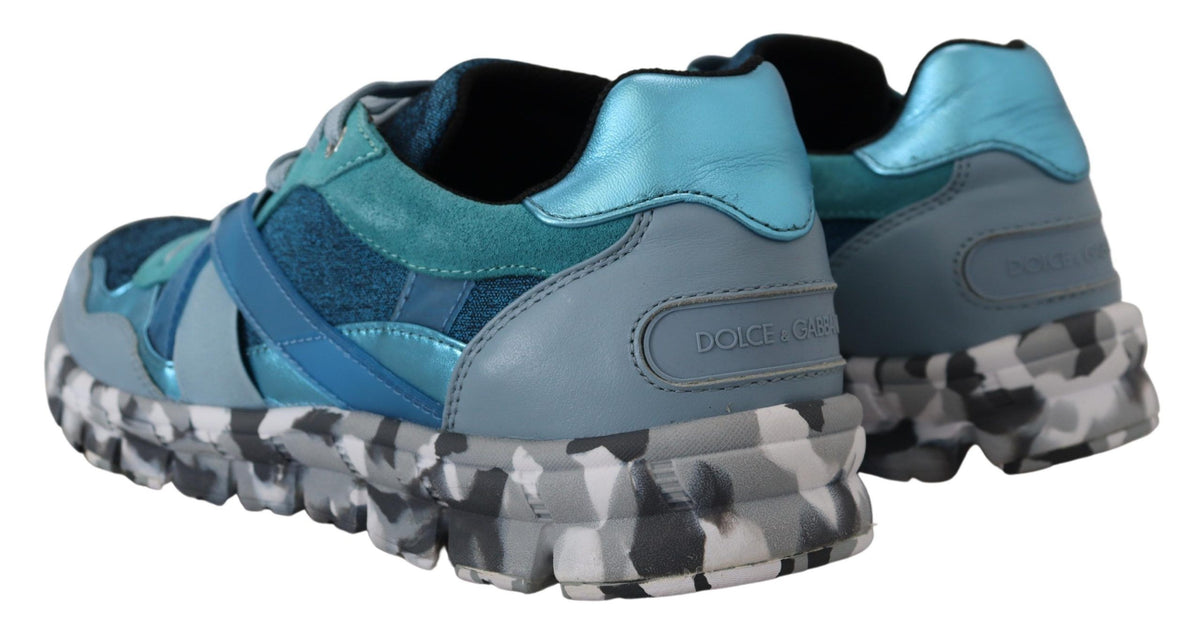 New Dolce & Gabbana Blue Gray Leather Sport Low Top Sneakers