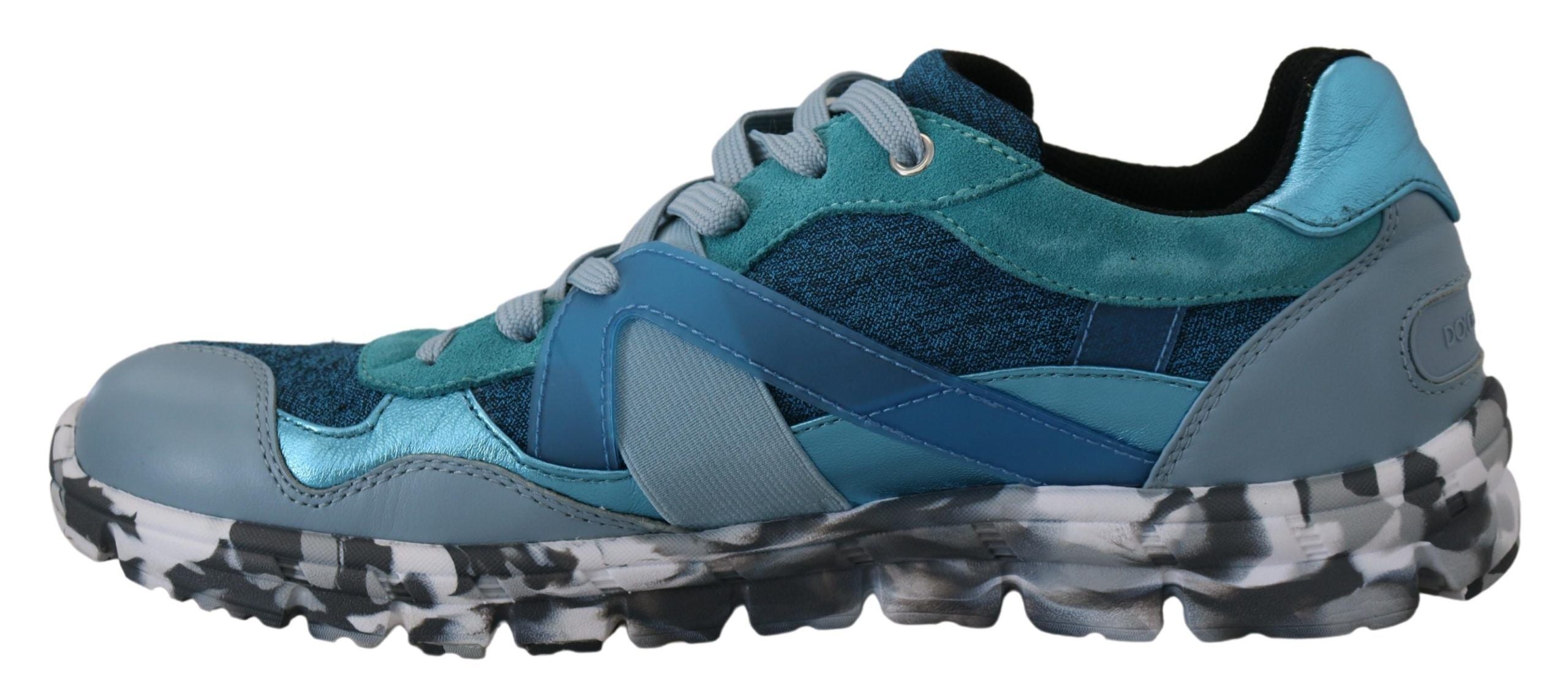 New Dolce & Gabbana Blue Gray Leather Sport Low Top Sneakers
