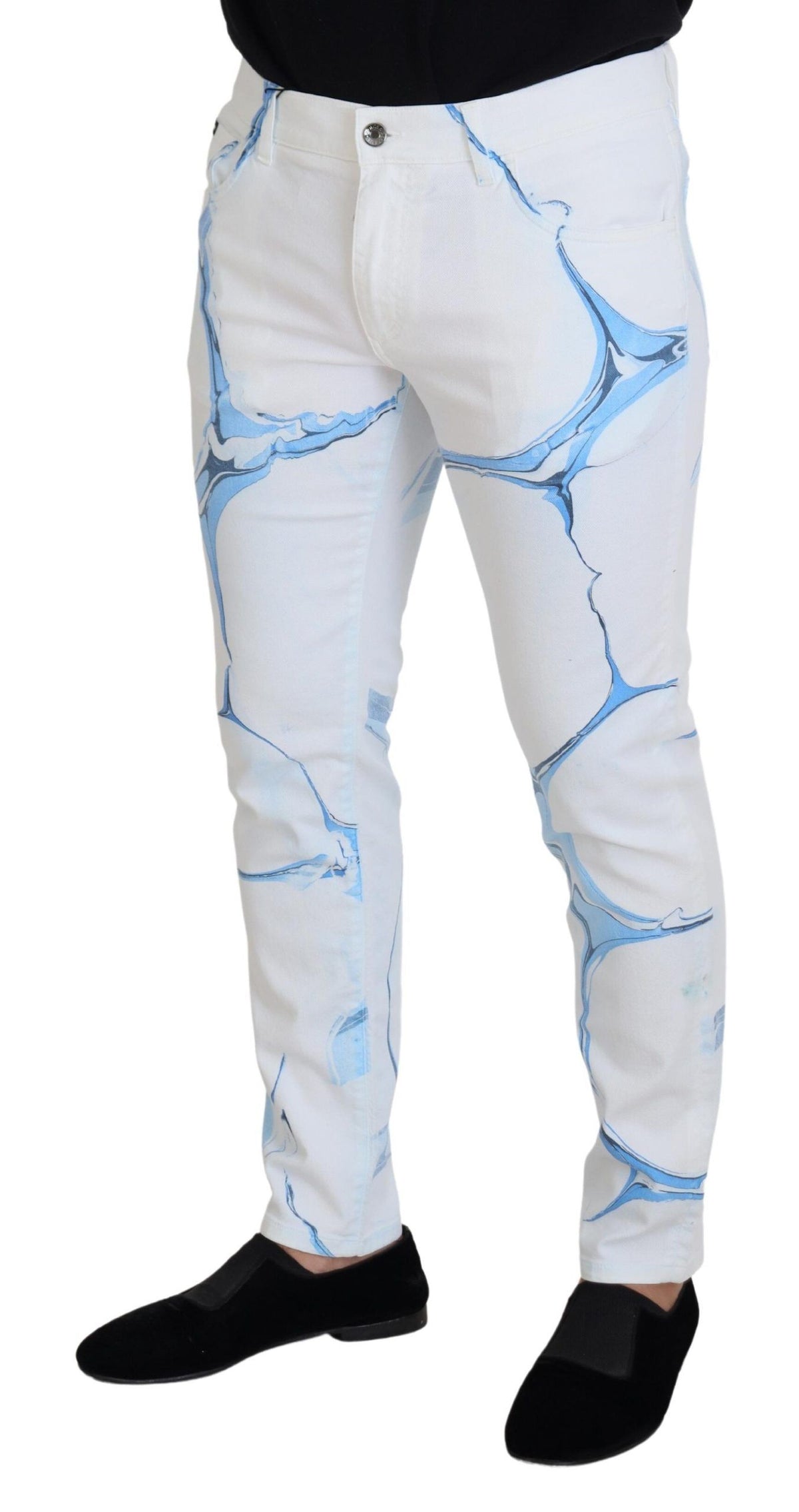 New Dolce & Gabbana White Blue Denim Cotton Jeans Stretch Skinny Fit Pant