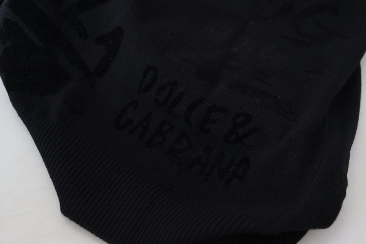 New Dolce & Gabbana Black Wool Logo Pattern Crewneck Pullover Sweater