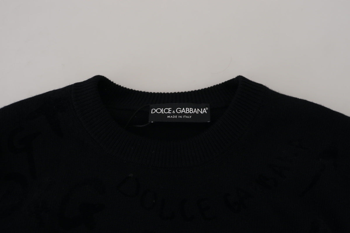 New Dolce & Gabbana Black Wool Logo Pattern Crewneck Pullover Sweater