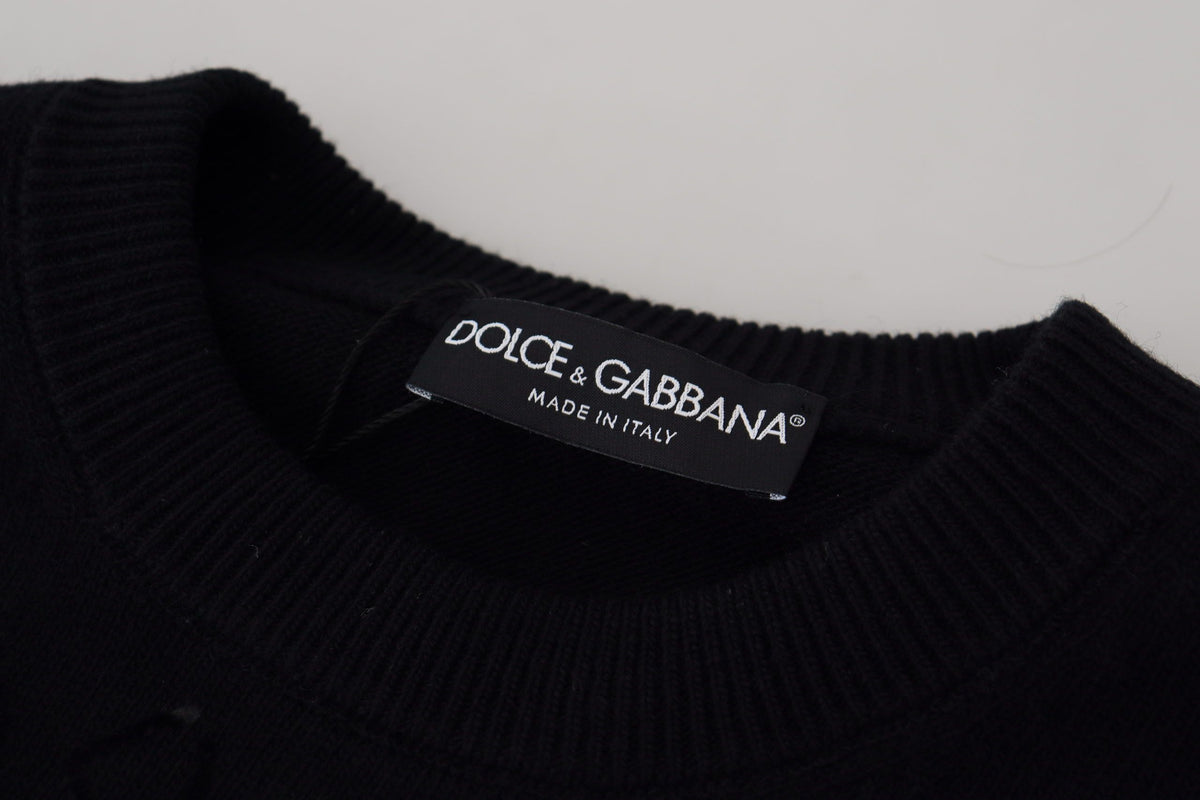 New Dolce & Gabbana Black Wool Logo Pattern Crewneck Pullover Sweater