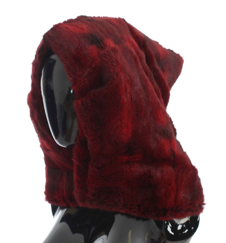 Dolce & Gabbana Bordeaux Hamster Fur Crochet Hood Scarf Hat - PreLoved & Luxe