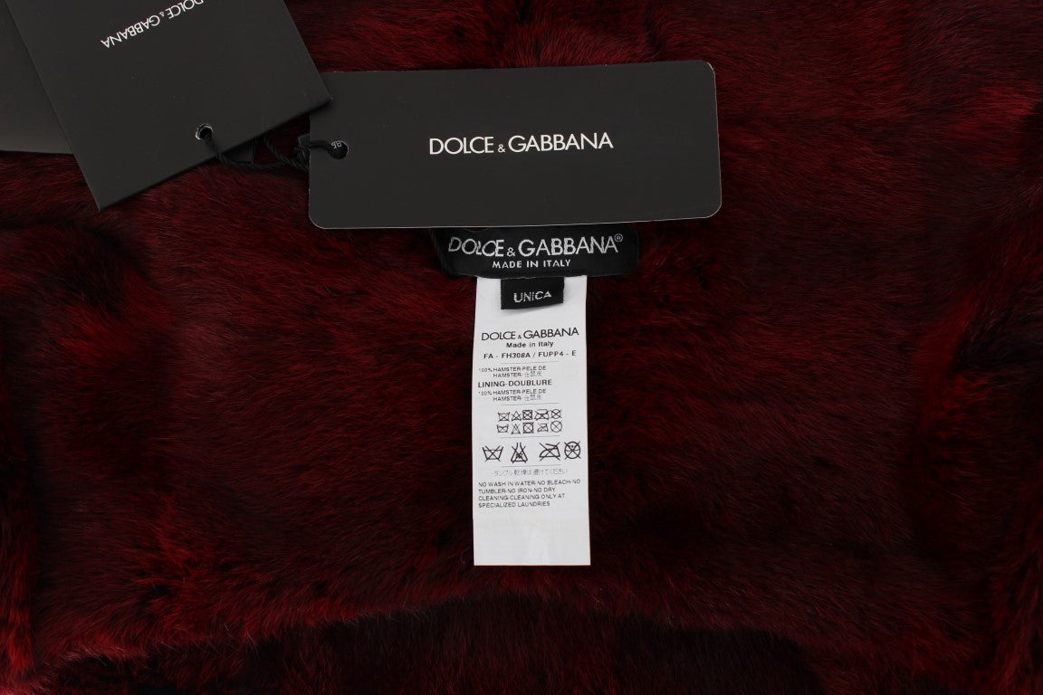 Dolce & Gabbana Bordeaux Hamster Fur Crochet Hood Scarf Hat - PreLoved & Luxe