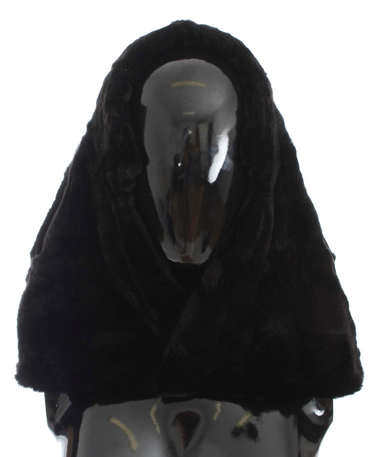 New Dolce & Gabbana Black Weasel Fur Crochet Hood Scarf Hat